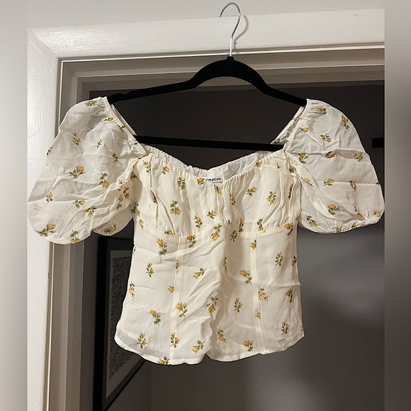 Reformation Berry Crop, Puff Sleeve Top in Rosebud, Sz 0 (NWOT) - Picture 5 of 8